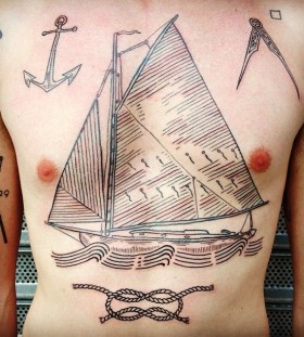 duke riley tattoo sailboat and fisherman's knot