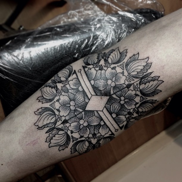 floral and diamond design tattoo by M-X-M