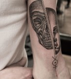 half face and half skull tattoo by M-X-M