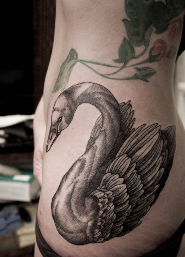 huge swan tattoo by M-X-M