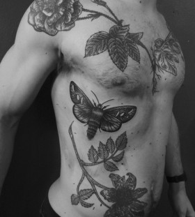 liam sparkes tattoo beautiful flowers and insect