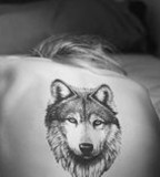 modern tattoo wolf head on back