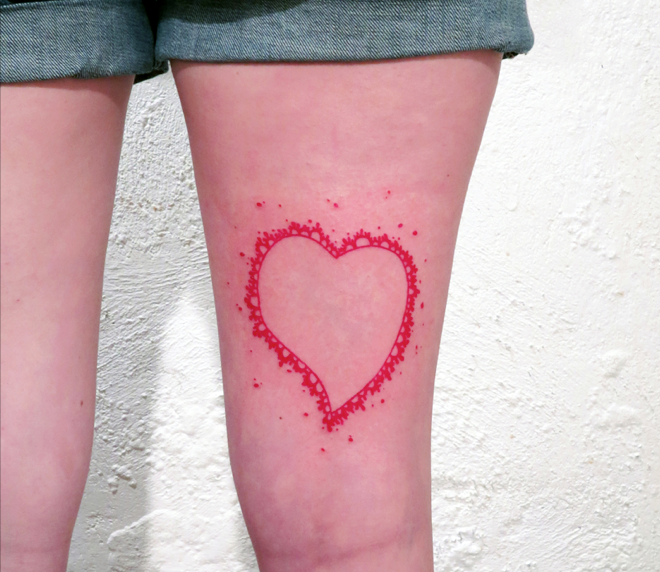 red ink heart tattoo by matik