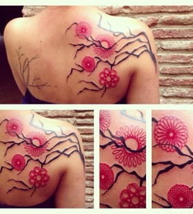 seb inkme tree with pink flowers tattoo on back