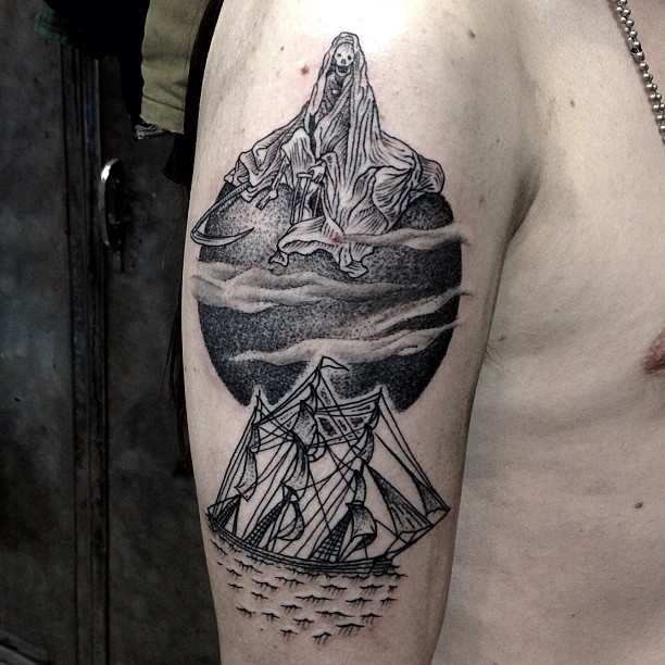 the moon death and boat tattoo by M-X-M