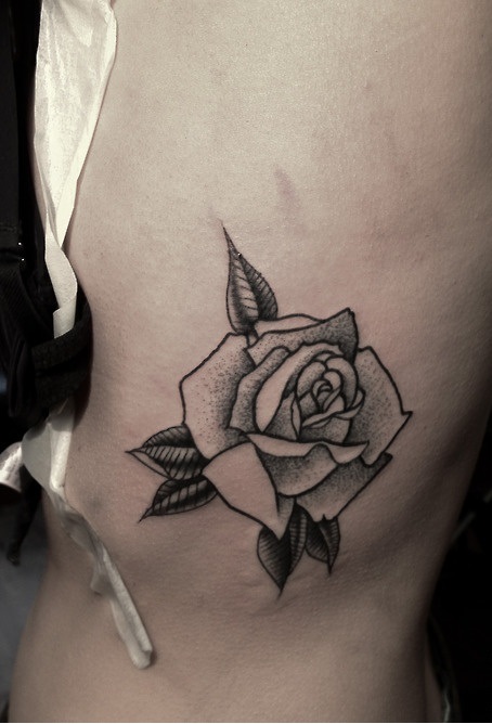 traditional black ang grey rose tattoo by M-X-M