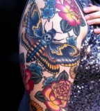 virginia elwood tattoo arm sleeve with roses and butterfly