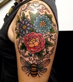 virginia elwood tattoo floral upper arm sleeve