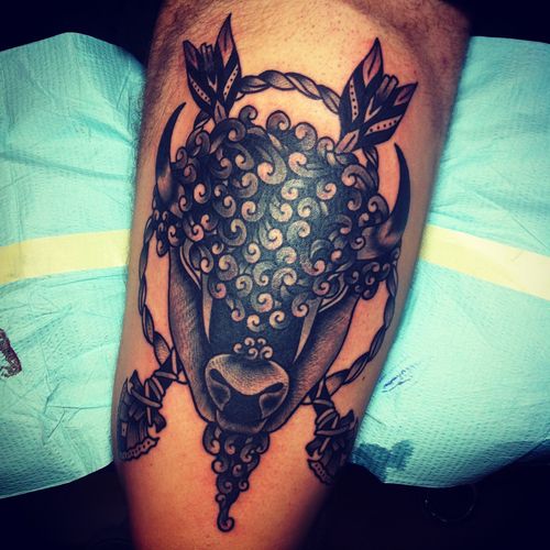 Angry bull tattoo by Josh Stephens