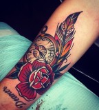 Clock and rose tattoo by Josh Stephens