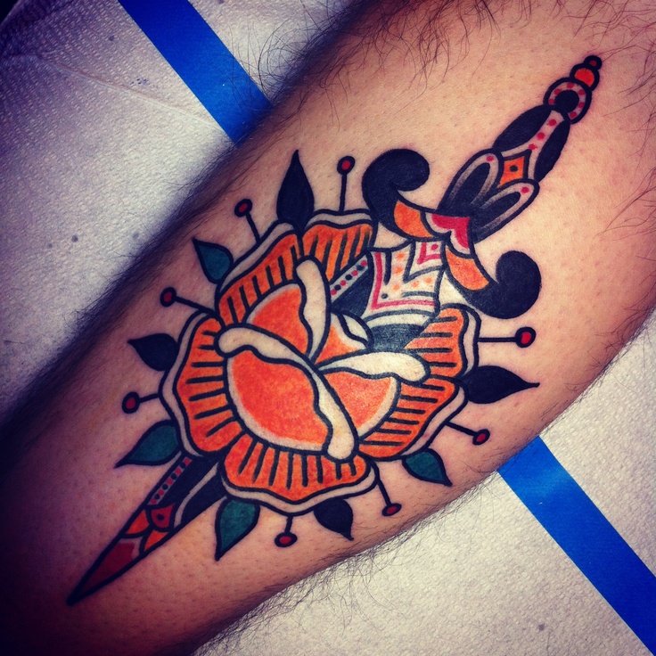 Orange rose tattoo by Josh Stephens