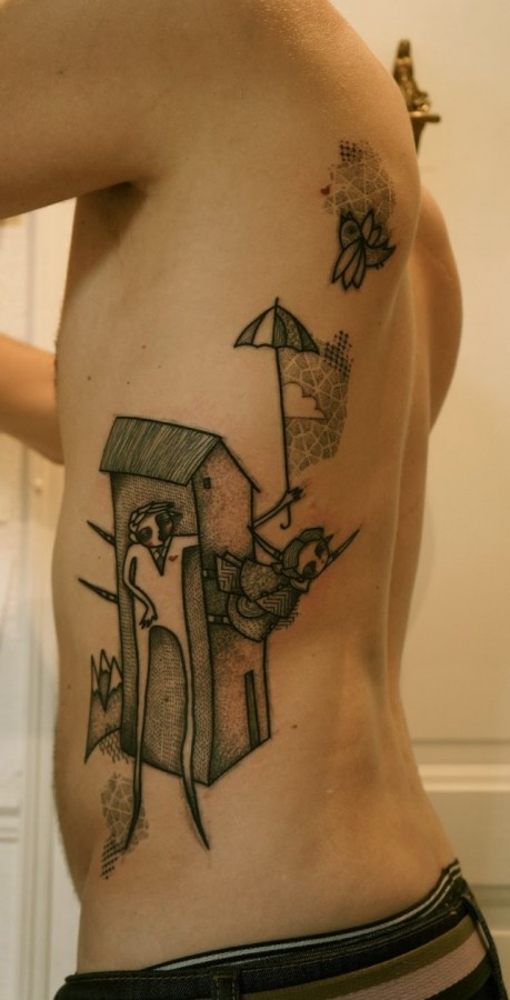 Amaizing house on human body abstract character tattoos