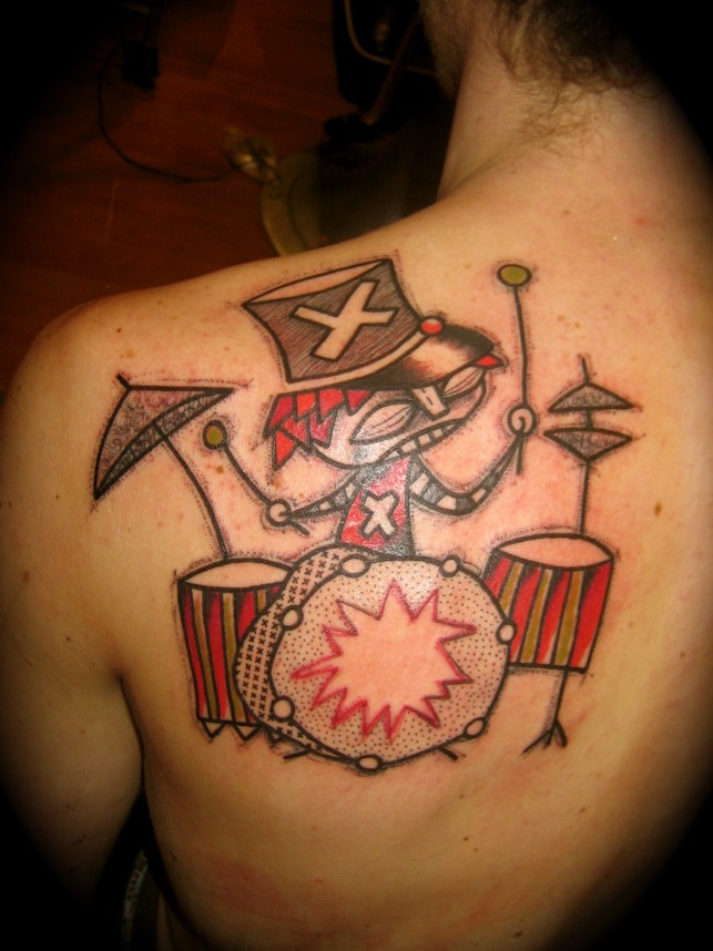 Awesome back abstract character tattoos
