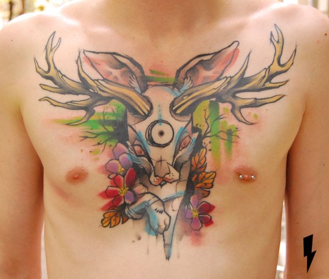 Chest tattoo by Jukan