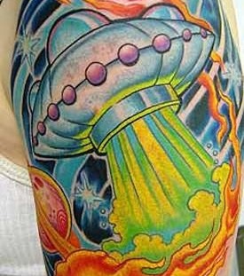 Colorful alien tattoo