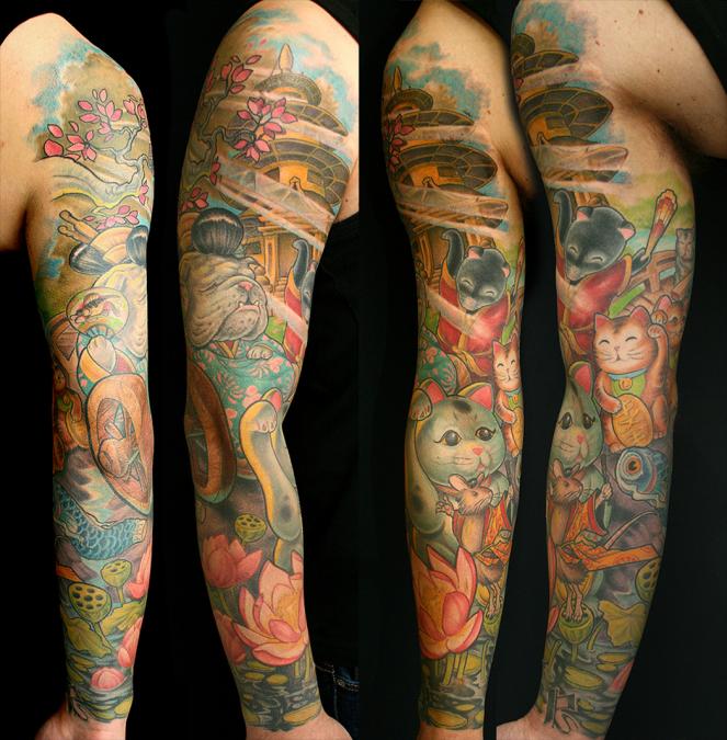 Colorful arms tattoo by Jee Sayalero