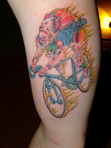 Colorful biker tattoo
