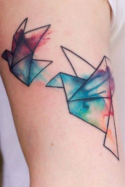 Colorful birds origami tattoo