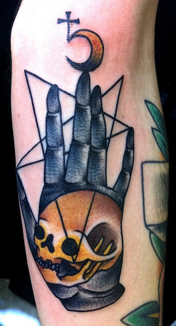Fingers and skull symbols tattoo