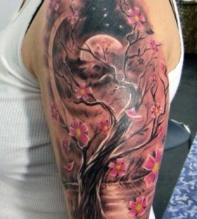 Flowers and moonlight tattoo by Zhivko Baychev