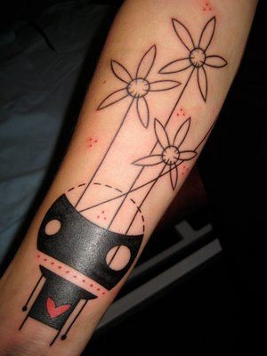 Flowers and uphonaut abstract character tattoos