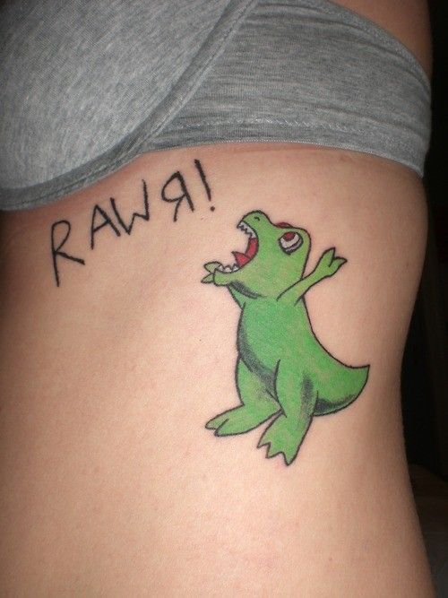 Green dinosaurs cartoon tattoos
