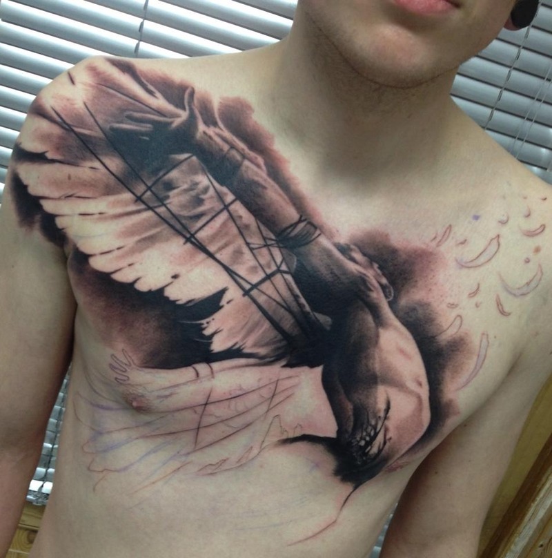Hand chest tattoo
