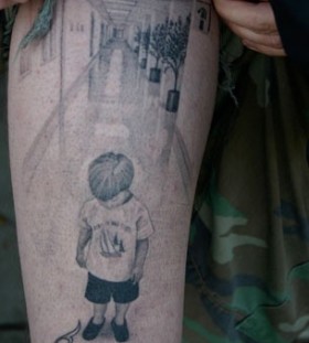 Lonely kid tattoo by Corey Miller