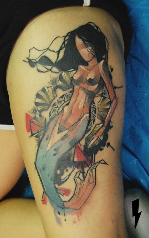 Mermaid geo tattoo by Jukan