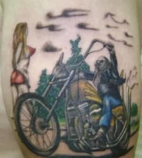 Pretty couple biker tattoo