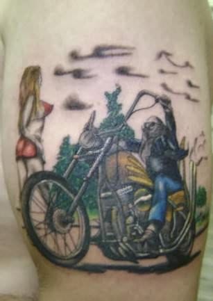 Pretty couple biker tattoo