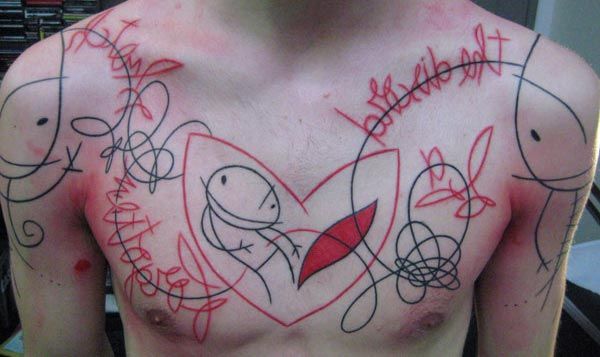 Red abstract character tattoos