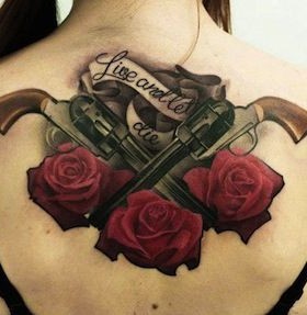 Red roses and guns tattoo