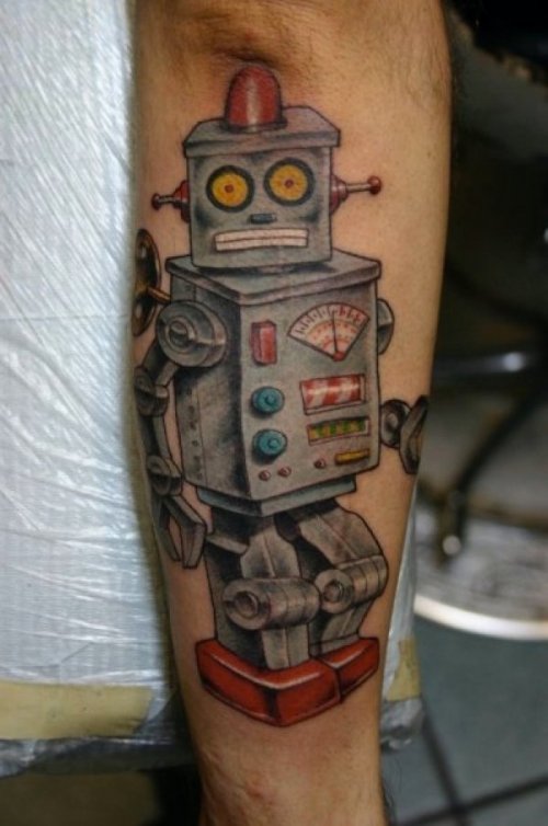 Robot tattoo by Corey Miller