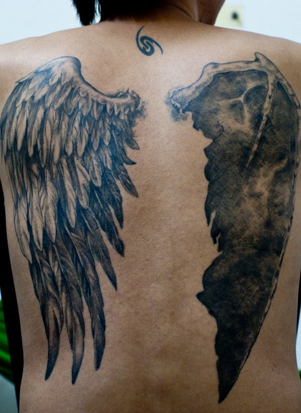 Simple back angel wings tattoo
