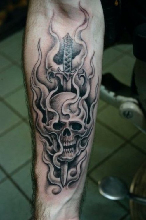 Skull tattoo by Corey Miller