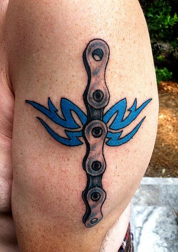 Tribal bike chain cross biker tattoo