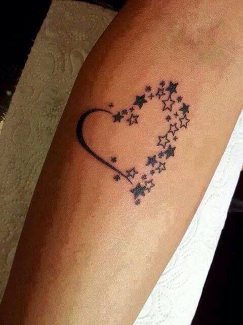 black heart tattoo  with stars