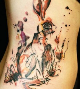 bright color animal tattoos artistic rabbit