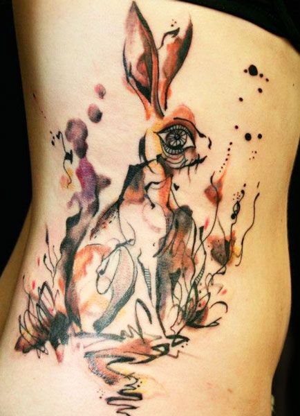 bright color animal tattoos artistic rabbit
