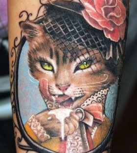 bright color animal tattoos smiling cat