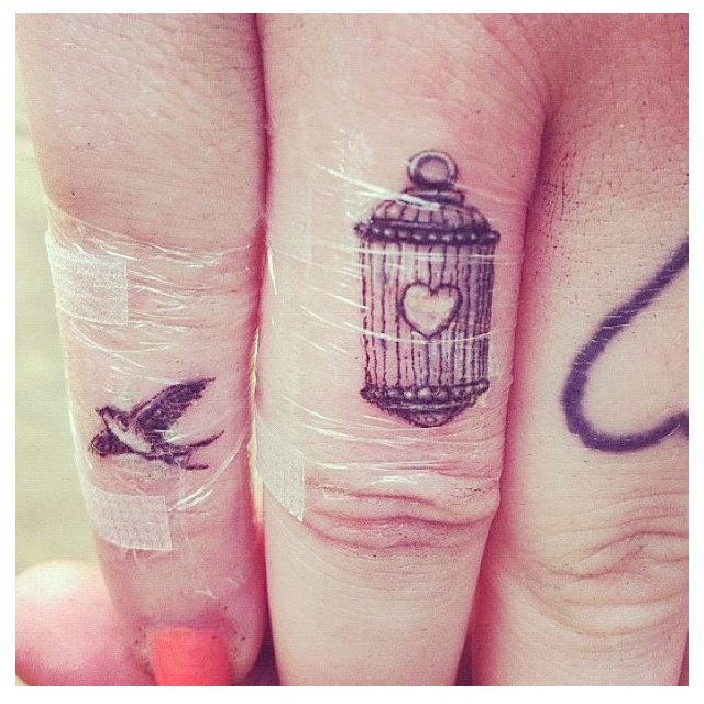 finger tattoo bird cage