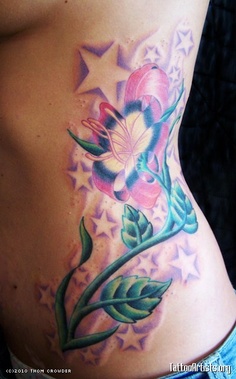 hip tattoo for girl sars and flower