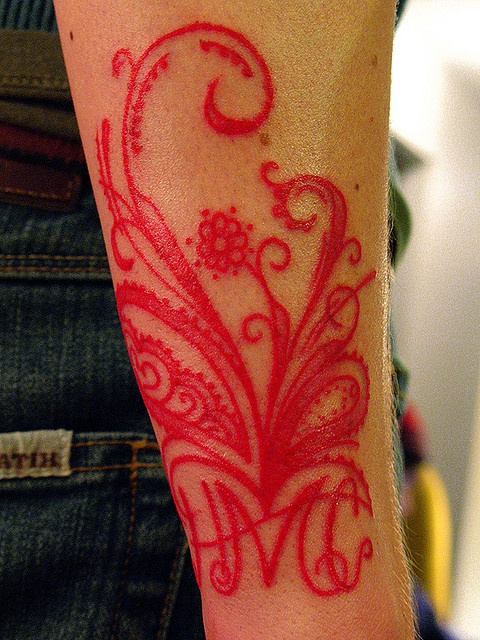 red tattoo floral