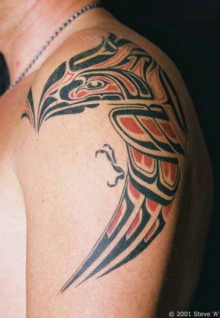 red tribal tattoo bird