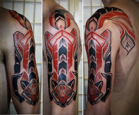 red tribal tattoo fox