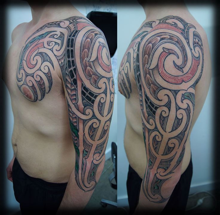 red tribal tattoo full sleeve