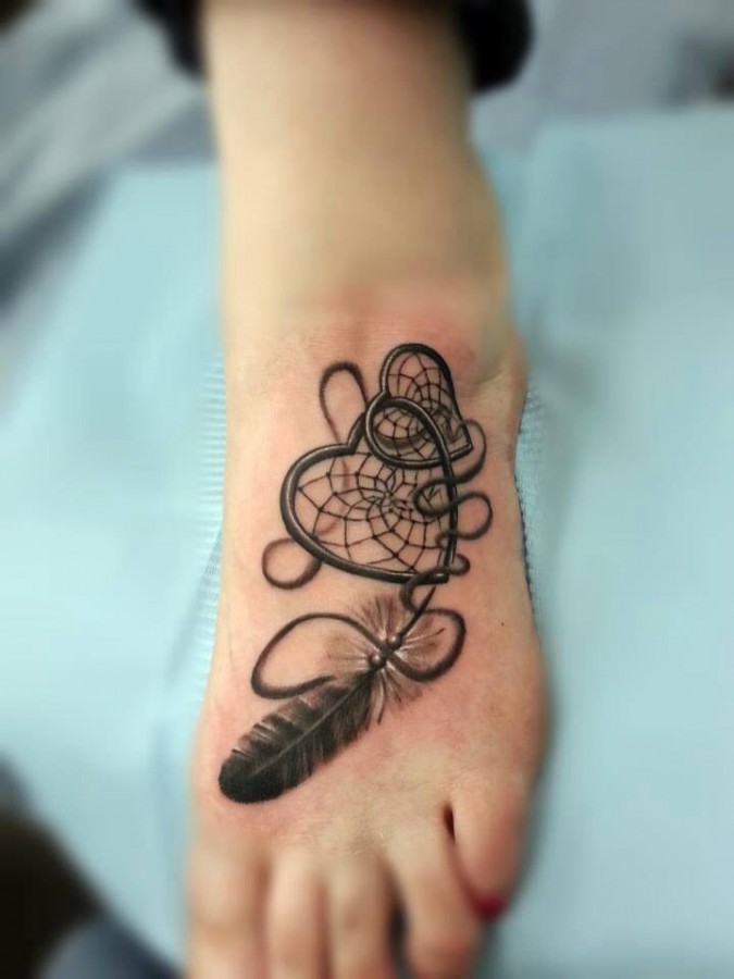 small Dreamcatcher Tattoo foot heart