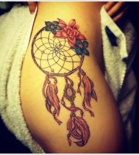 small Dreamcatcher Tattoo with rose