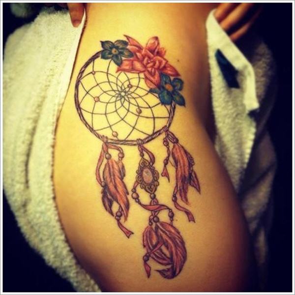 small Dreamcatcher Tattoo with rose